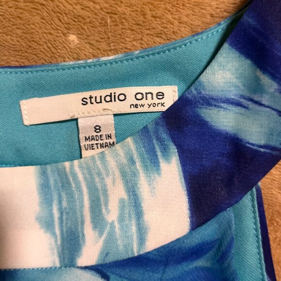 Studio One Women 8 Blue Teal Halter Key Hole Back Ruffle Tiered Summer Dress (W) - Picture 4 of 9